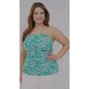 LANE BRYANT Strapless Tube Top Shirt Floral Print Size 14/16 Shelf Bra NWT